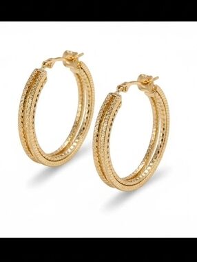 Gold Textured Double-Row Hoop Earrings